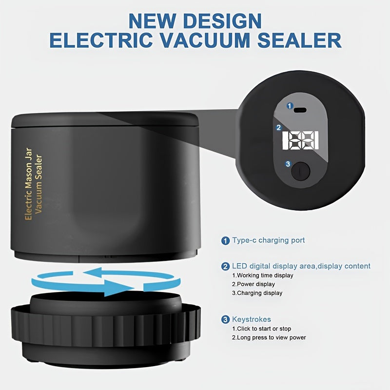 Электрический набор вакуумных герметизаторов для банок с широким и стандартным горлышком, черный