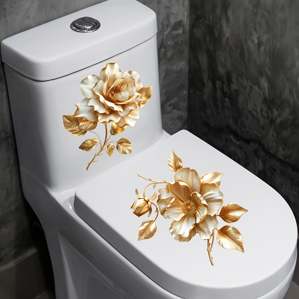 Pegatinas de flor dorada para superficies de cerámica, decoración de baño, fáciles de aplicar
