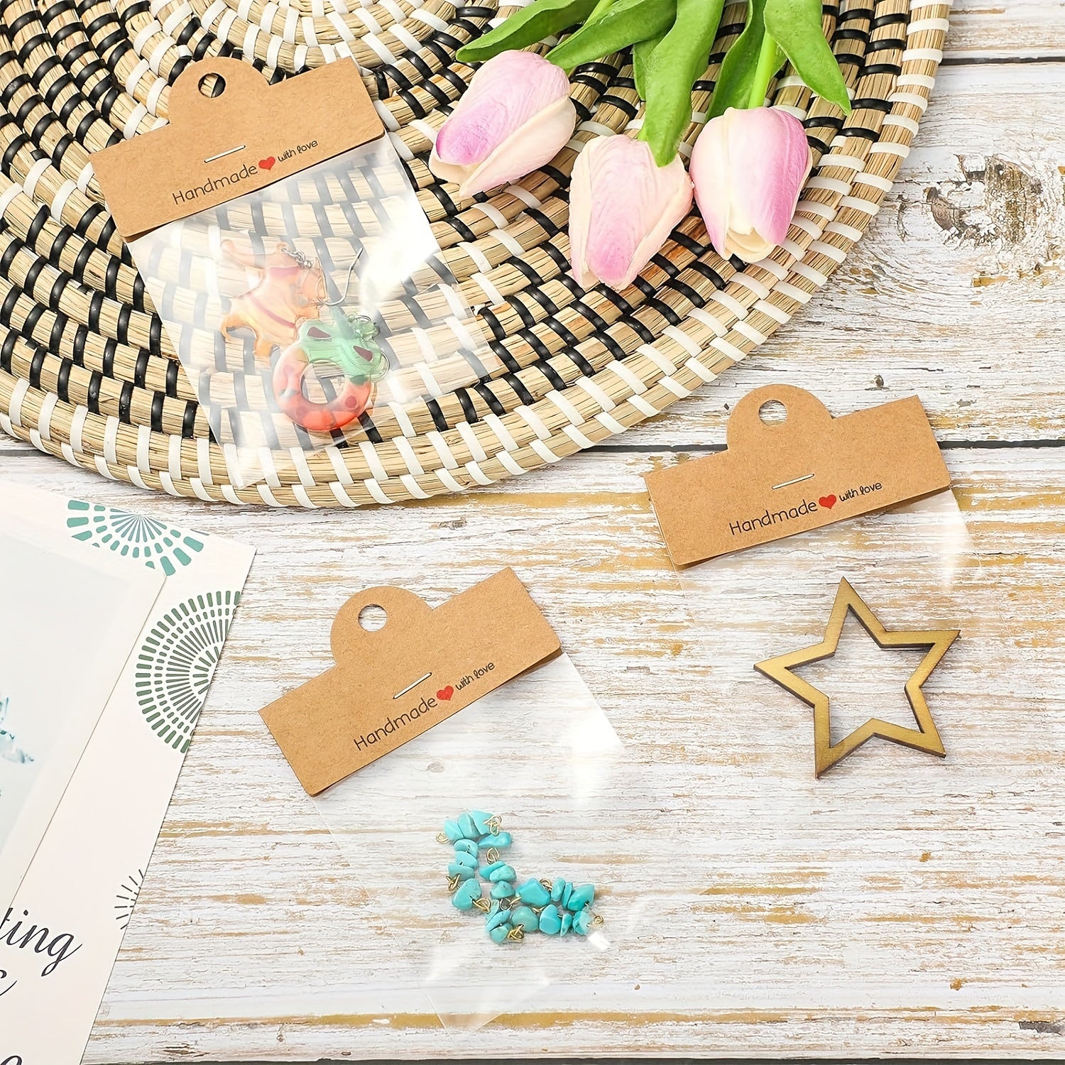 Set de embalaje para joyería de 100 piezas con bolsas transparentes y tarjetas de exhibición para pulseras, pendientes y manualidades