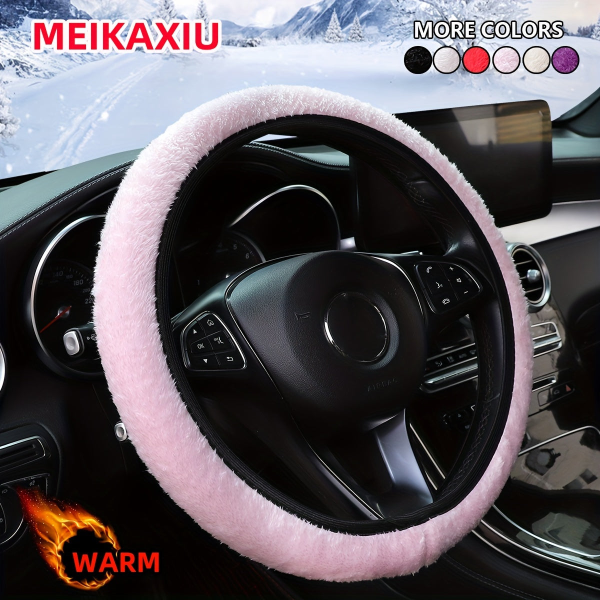 Universal qishki qisqa plush avtomobil boshqarish g'ildiragi qopqog'i 15 dyuym D-shaklida qora qizil to'q sariq kul rang bej va pushti