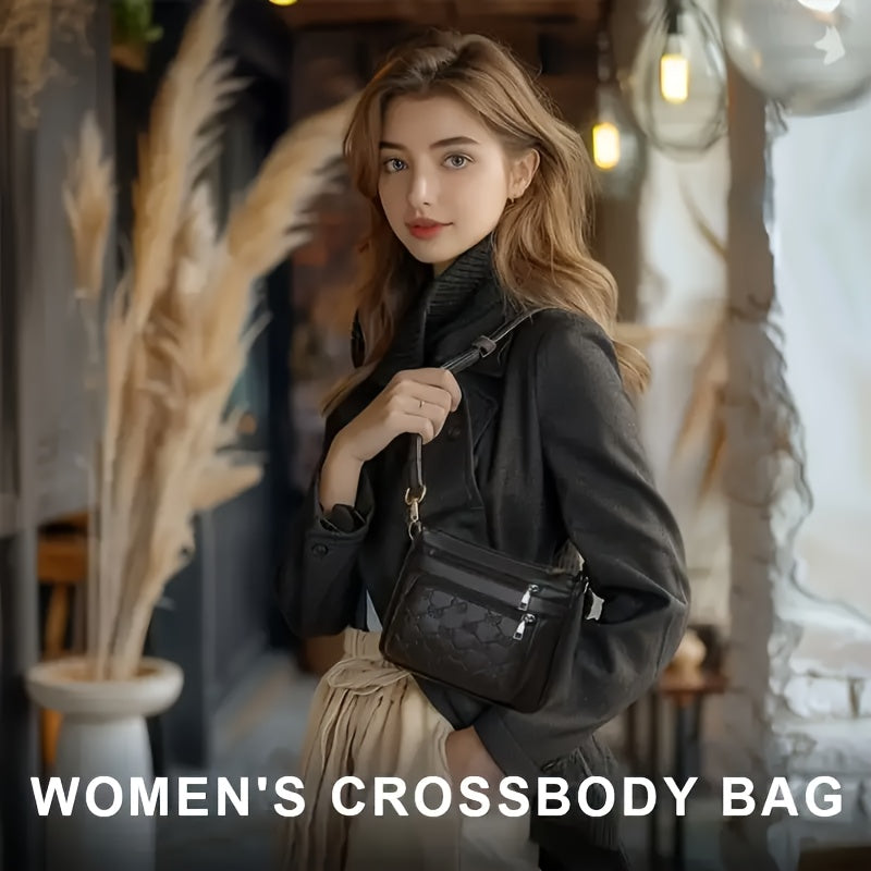 Bolso cruzado grande para mujeres para mamás negro PU correa ajustable minimalista