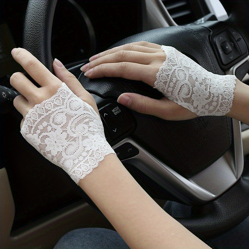 Geometric Lace Half Finger Wrist Sleeves with Thumb Hole for Summer Sunscreen Protection