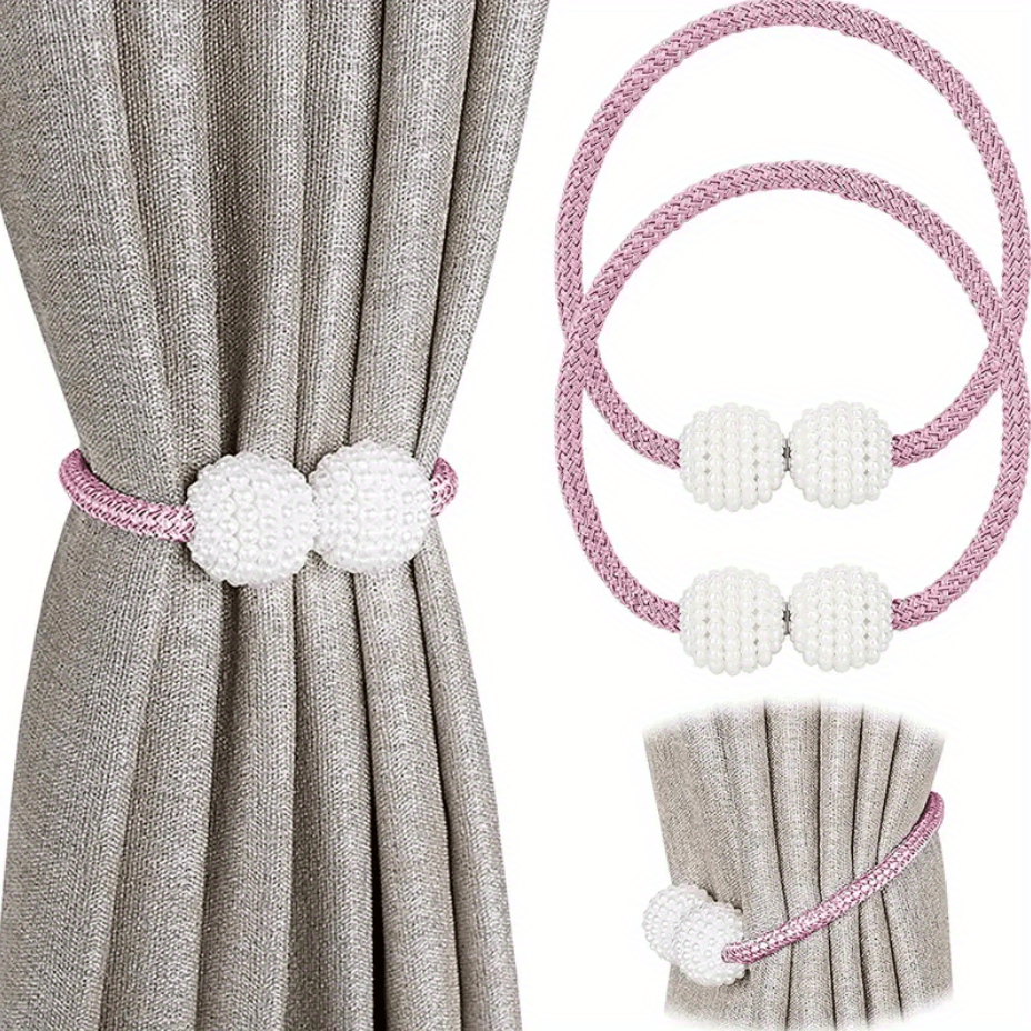 Set of 2 Faux Pearl Bead Magnetic Curtain Tiebacks No Drilling Stylish Holdbacks for Bedroom Living Room