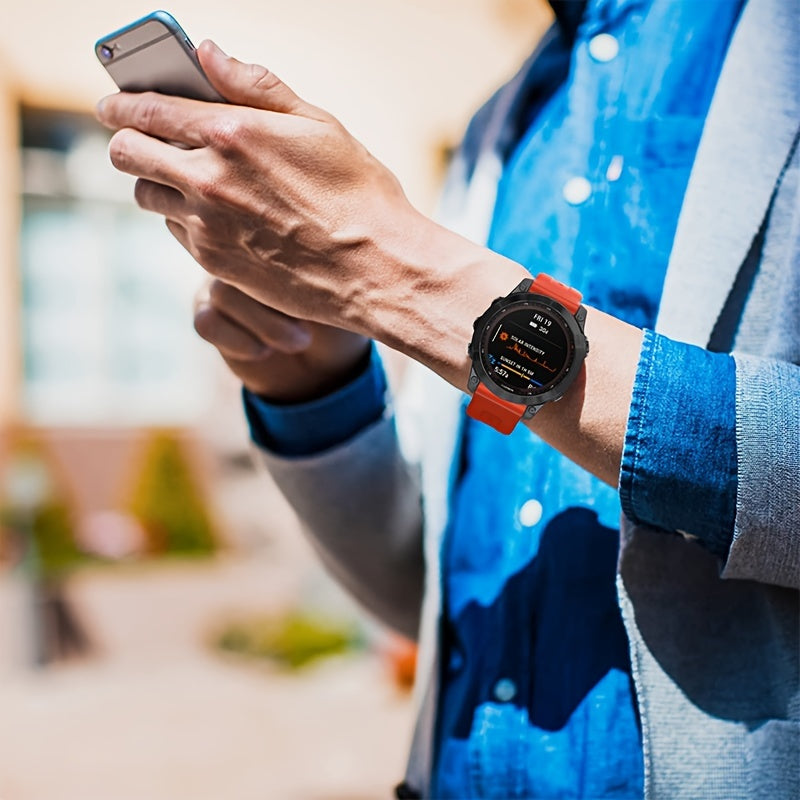 Sevimli tanlov: Garmin Fenix 5, 5X Plus, 6, 6X Pro, 7, 7X, Forerunner 945, 935, Instinct 2X uchun 26mm/22mm o'lchamdagi mustahkam silikon tez chiqarish sport tasmasi - Qulflovchi bilan aqlli soat bilaguzuk.