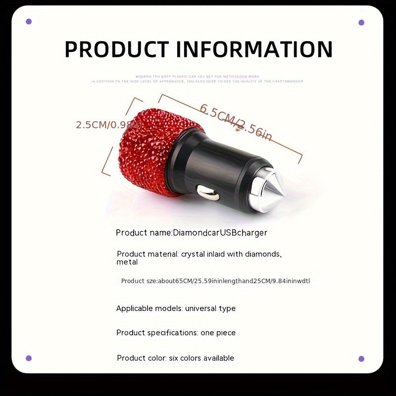 Sun'iy olmos avtomobil zaryadkasi Dual USB xavfsizlik bolg‘asi ichki bezak