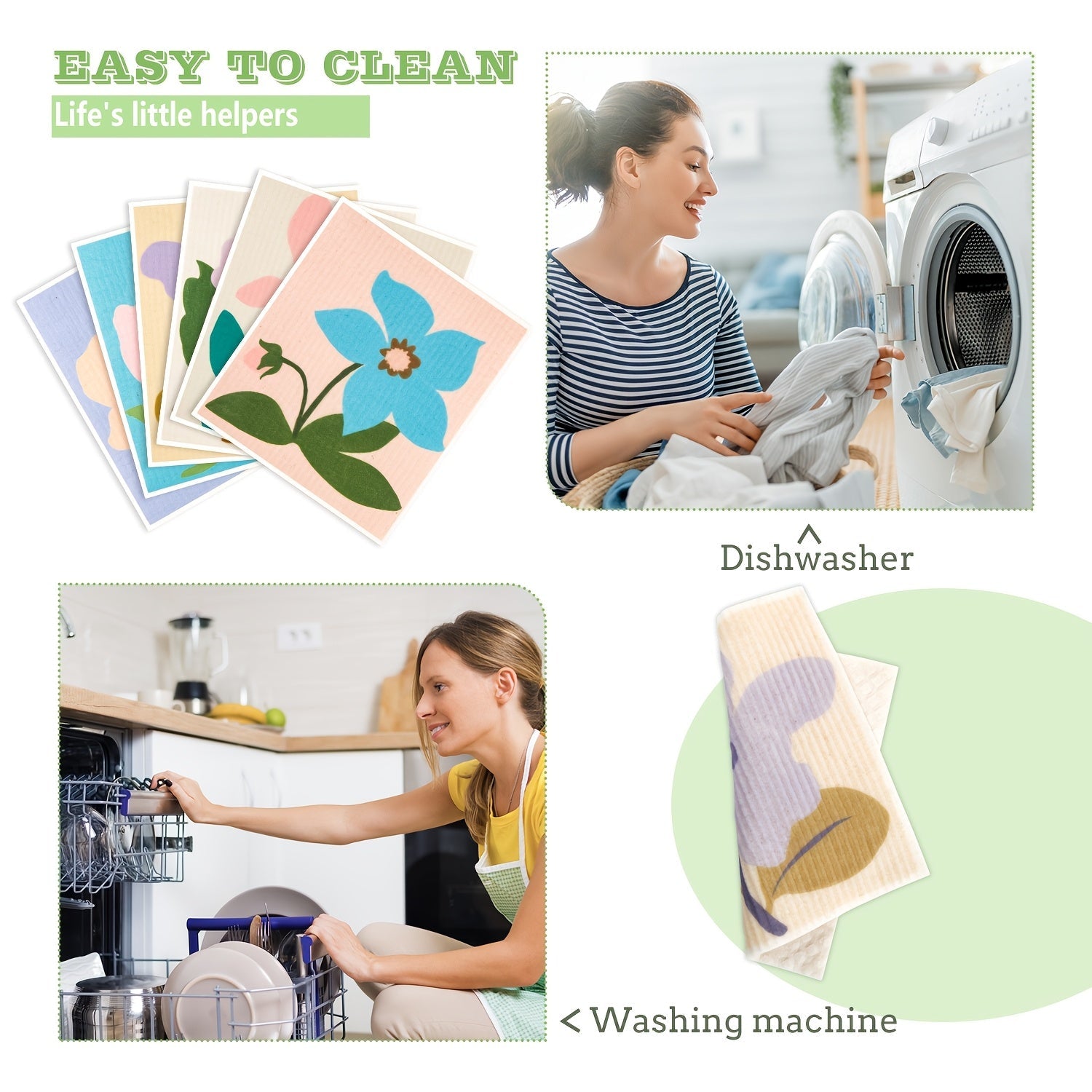 Swedish Dishcloth Set of 6 Reusable Kitchen Cleaning Cloths Decorative Hand Towels