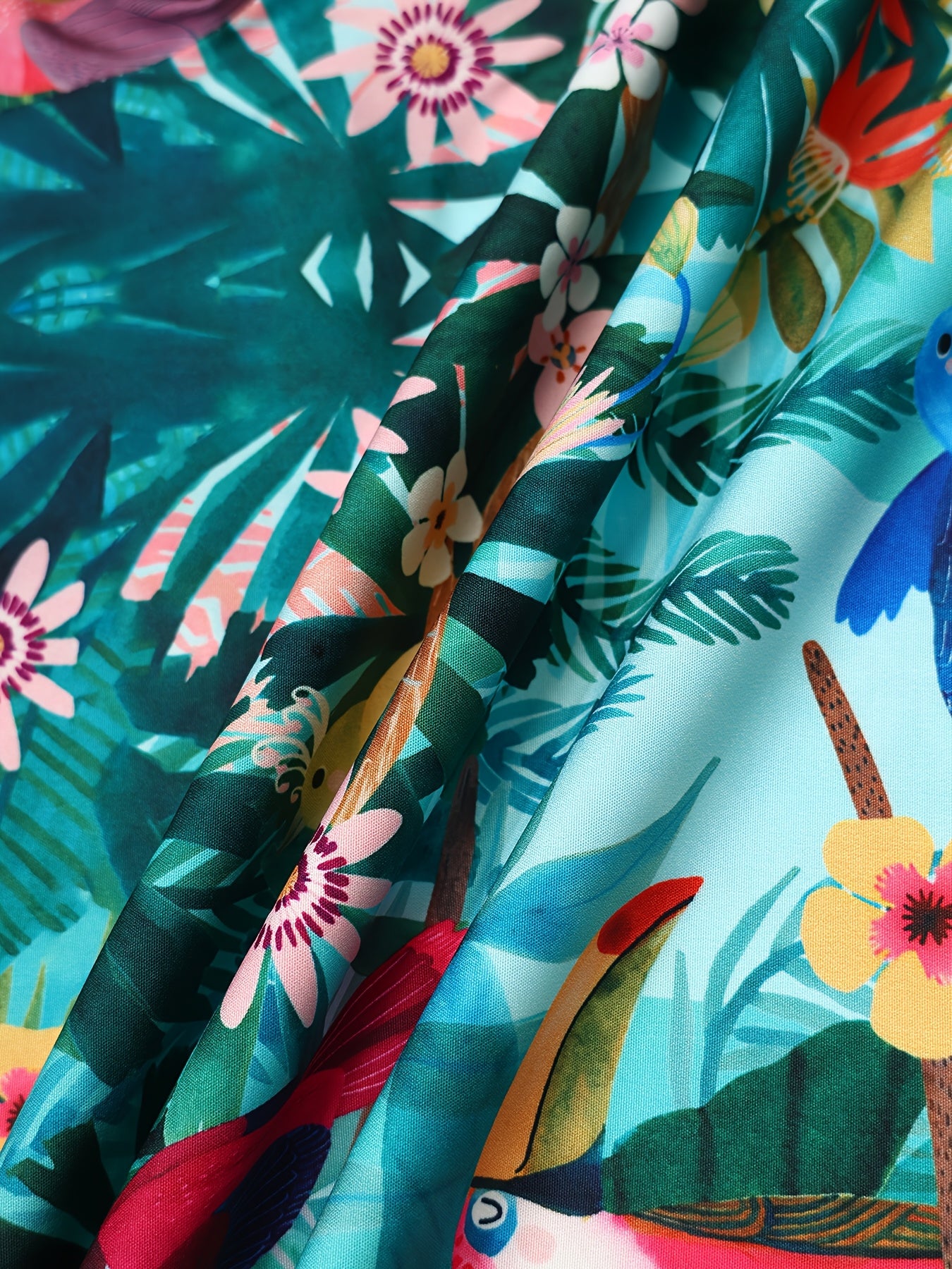 Women's Plus Size Tropical Floral Print Mid-Pants Non-Stretchy Cropped Pants for Summer and Office