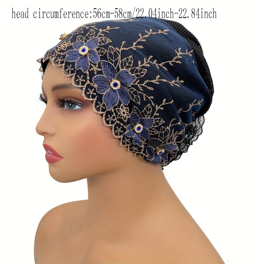 Women's Polyester Turban Hat with Rhinestones Breathable Summer Headscarf for Chemo Patients