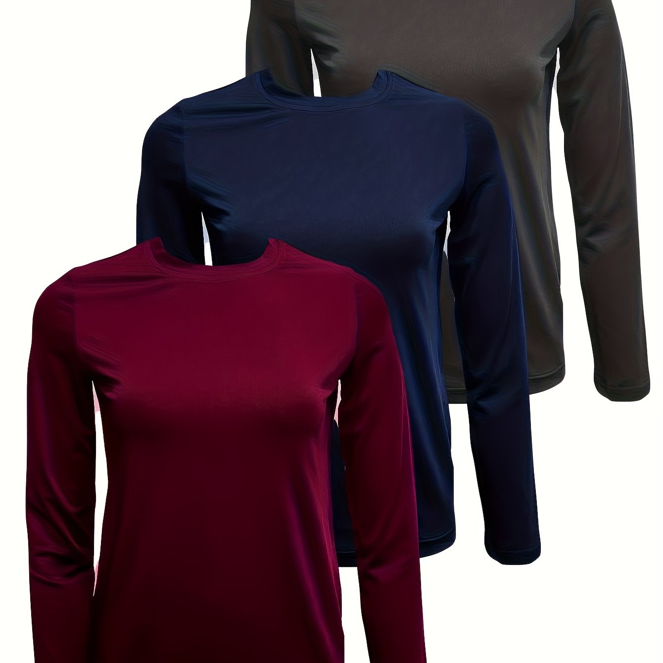 Women's Plus Size Sports Tops 3-Pack Long-Sleeved Casual Yoga T-Shirts