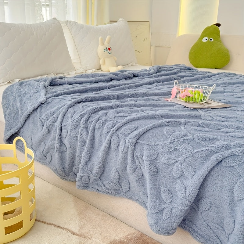 Cozy Taffeta Throw Blanket with Blue Floral Design for Couch Bed Travel