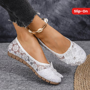 Women's Lace Ballet Flats Breathable Soft Sole Slip-On Shoes