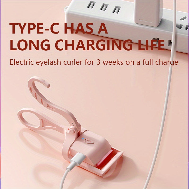 Electric Eyelash Curler USB Rechargeable with Silicone Clip Quick 10-Second Preheat Safe Long-Lasting Curl Pink and White