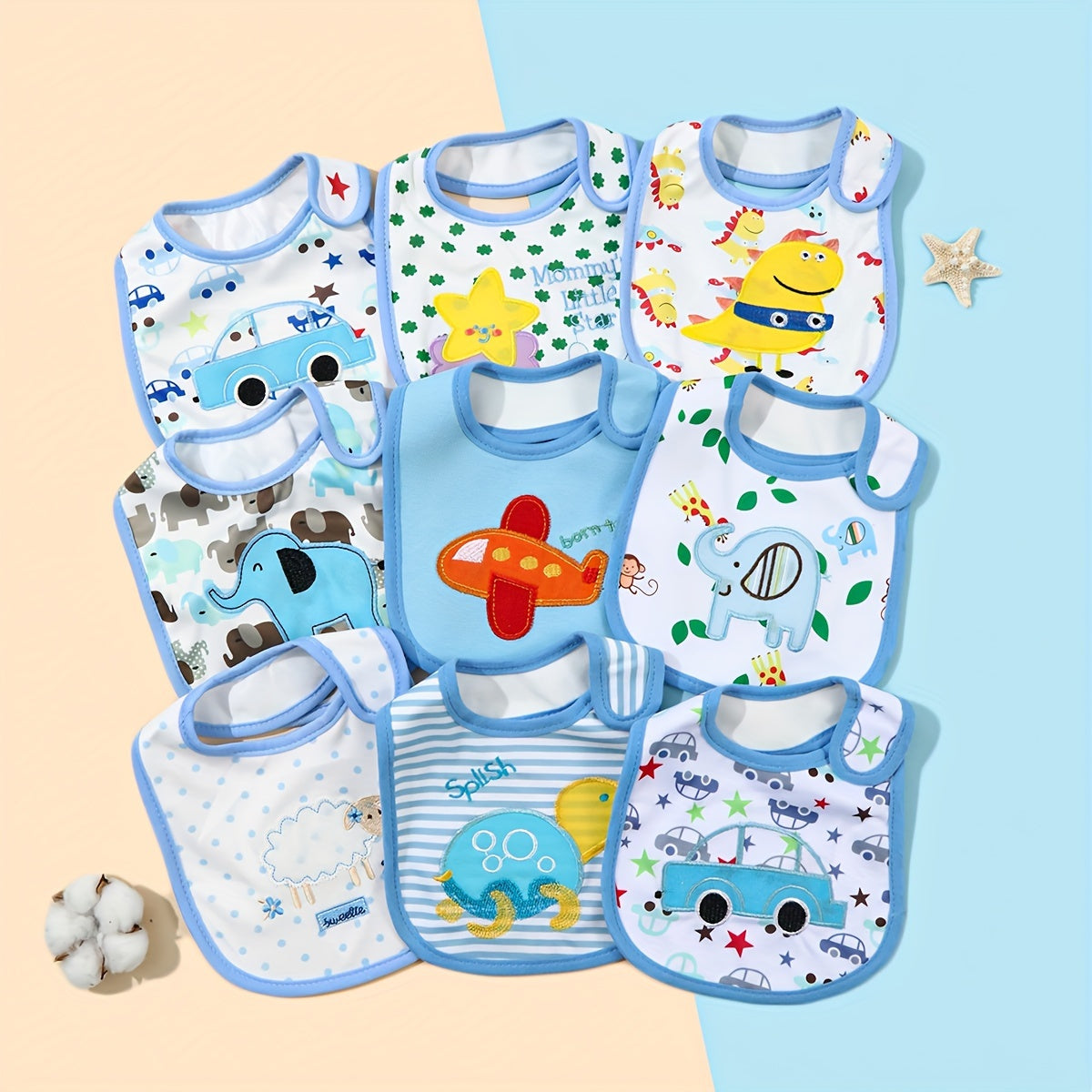 Baby Bibs Set Waterproof Cotton Cartoon Prints 3 or 5 Pieces for Newborn Infants