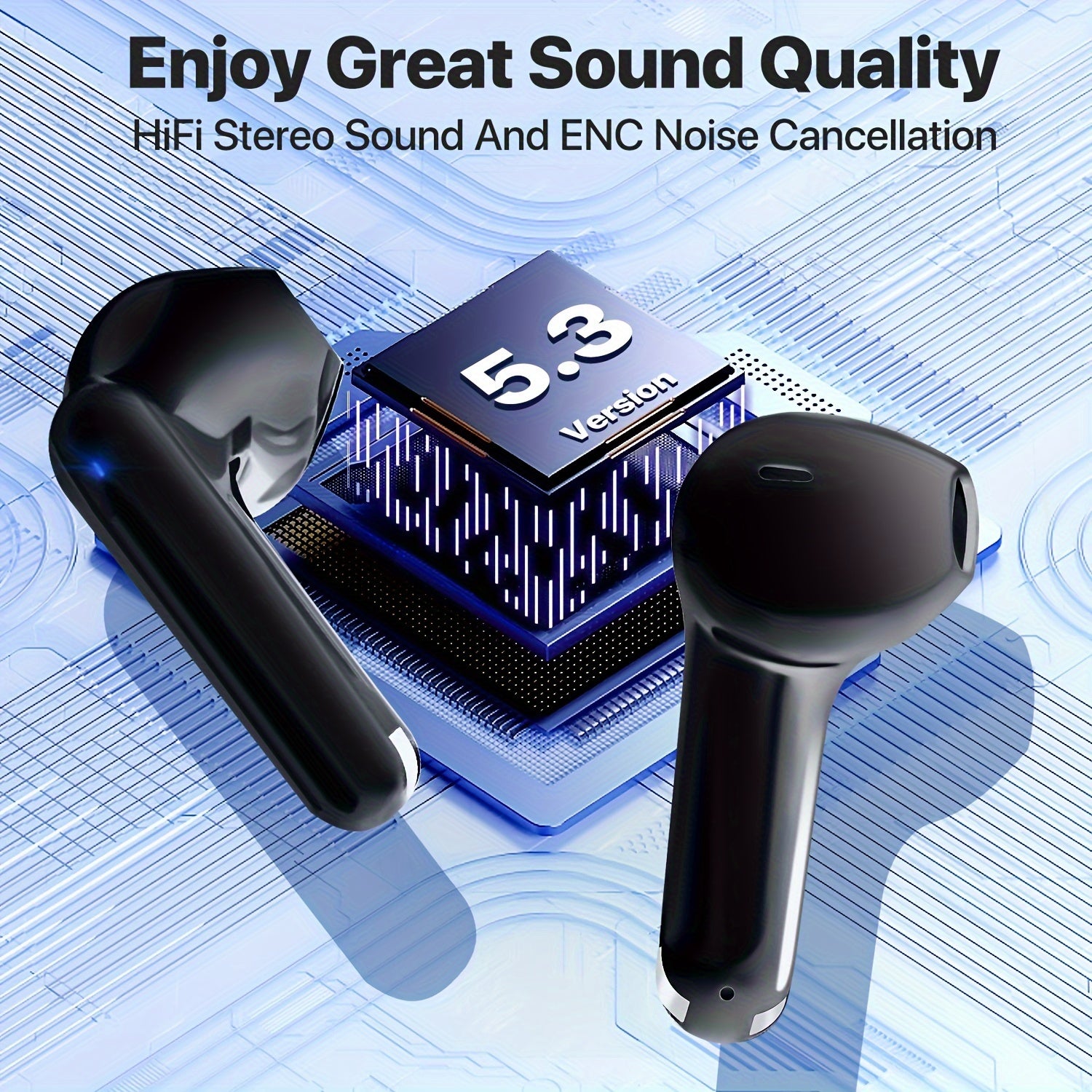 Simsiz 5.3 quloqchinlar: 25 soat o‘ynash vaqti, stereo ovoz, kuchaytirilgan bass, 4 ta ENC mikrofon, LED displey, shovqinni bekor qilish, sport uchun ideal, Android/iOS bilan mos keladi.