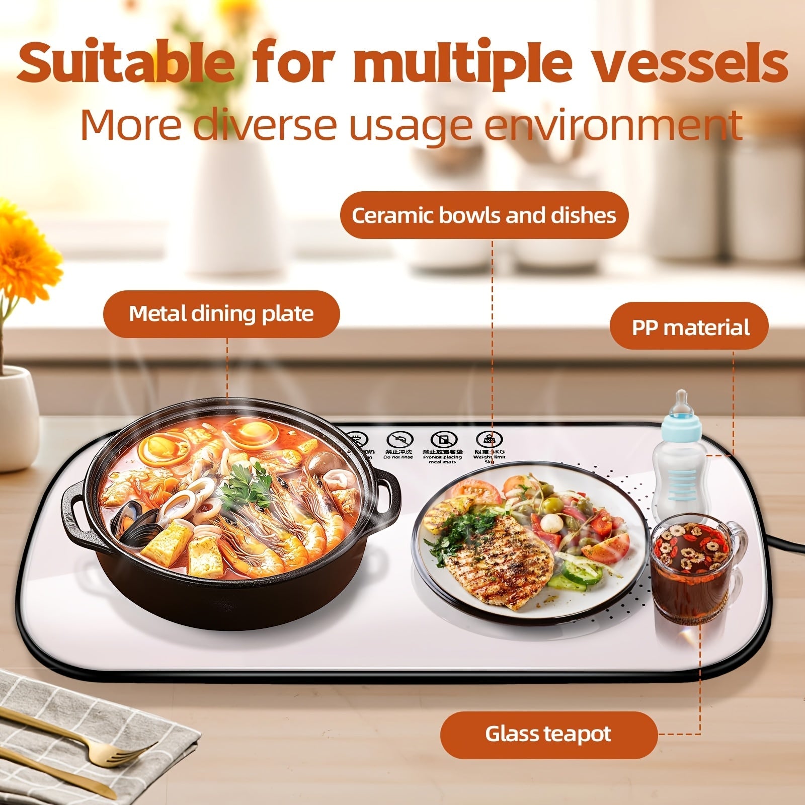 2 Pack Food Warmer with Electric Warming Tray and Graphene Heating Film for Fast Heating