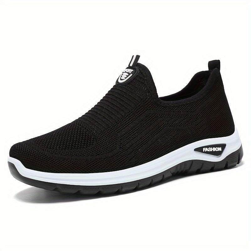 Zapatillas deportivas slip-on negras para hombre, malla transpirable, suela de goma, casuales para correr y caminar