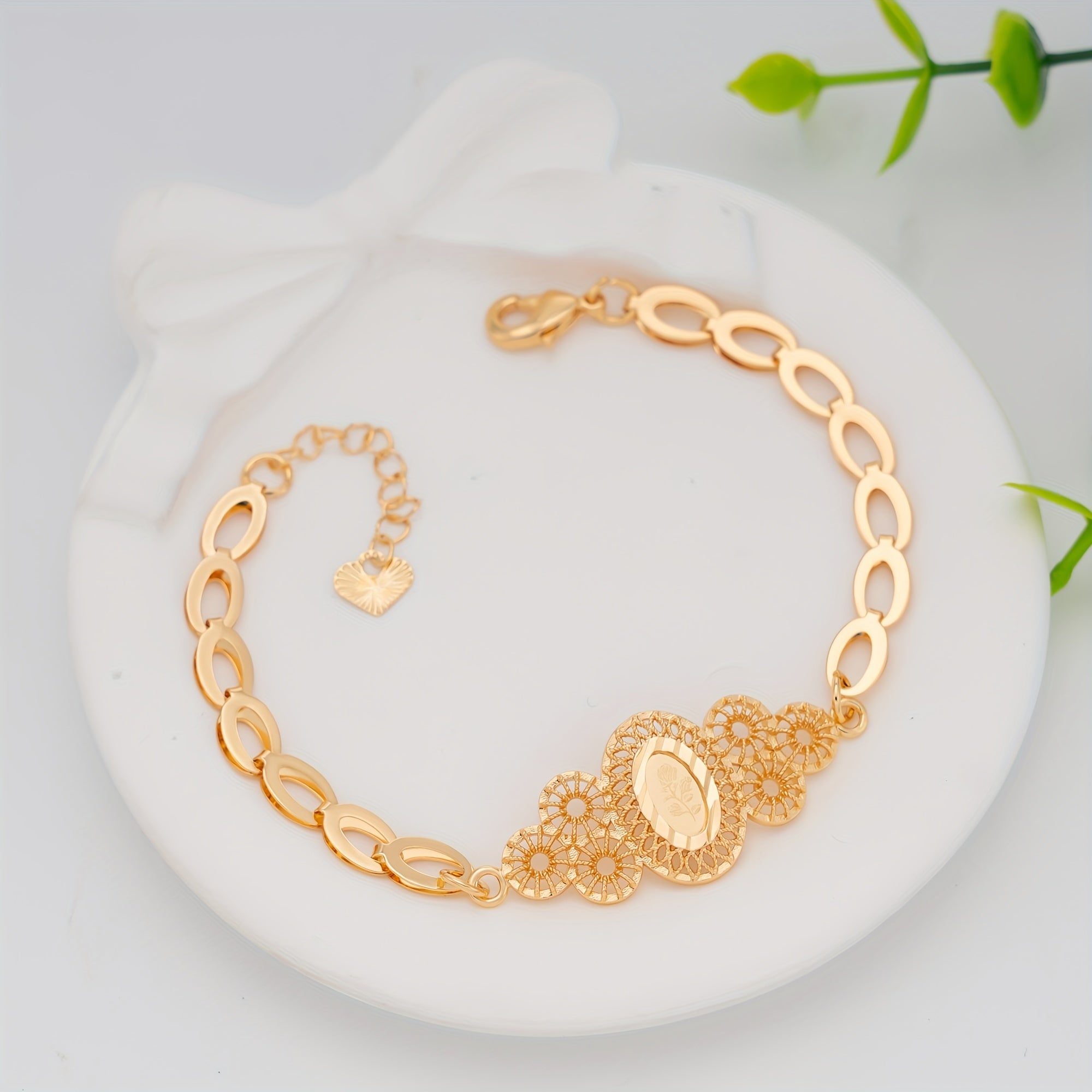 Handmade Rose Print Jewelry Set in Arabian Style with Copper and Champagne Plating for Weddings and Celebrations