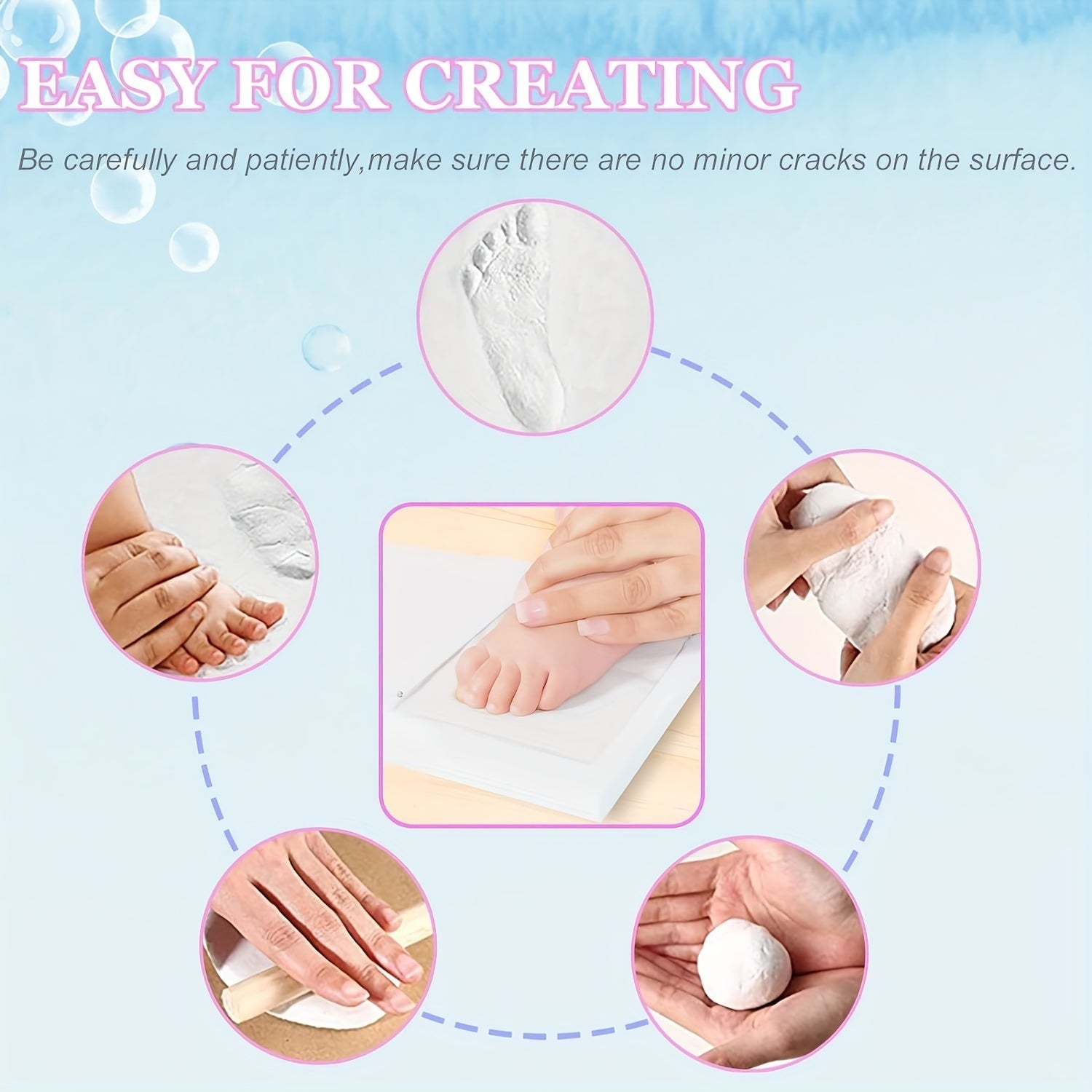 Создайте свой уникальный сувенир на первый день рождения вашего ребенка с нашим набором для отпечатков рук и ног, который включает в себя фоторамку.