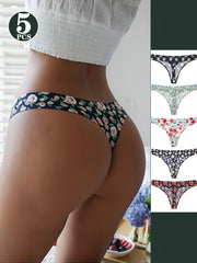 Women's Low Waist Thong Panties Floral Print Sexy Lingerie Underwear