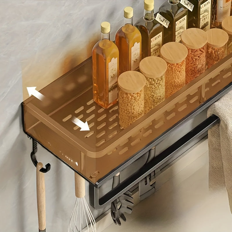 Wall-Mounted Metal Bathroom Organizer with Spice Rack Towel Bar and Utensil Holder