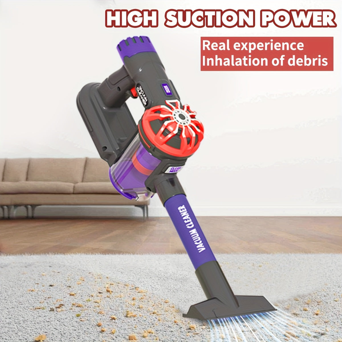 Kids 4-in-1 Cordless Toy Vacuum Cleaner Purple Gray Pretend Play Educational Gift