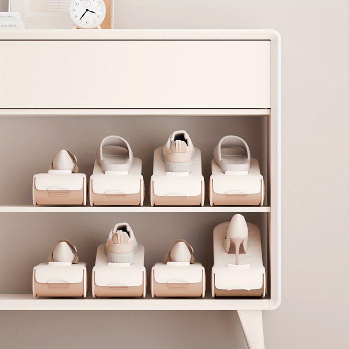 Регулируемая пластиковая полка для обуви - двухслойный органайзер для обуви для гостиной или общежития - неэлектрический напольный шкаф для хранения обуви