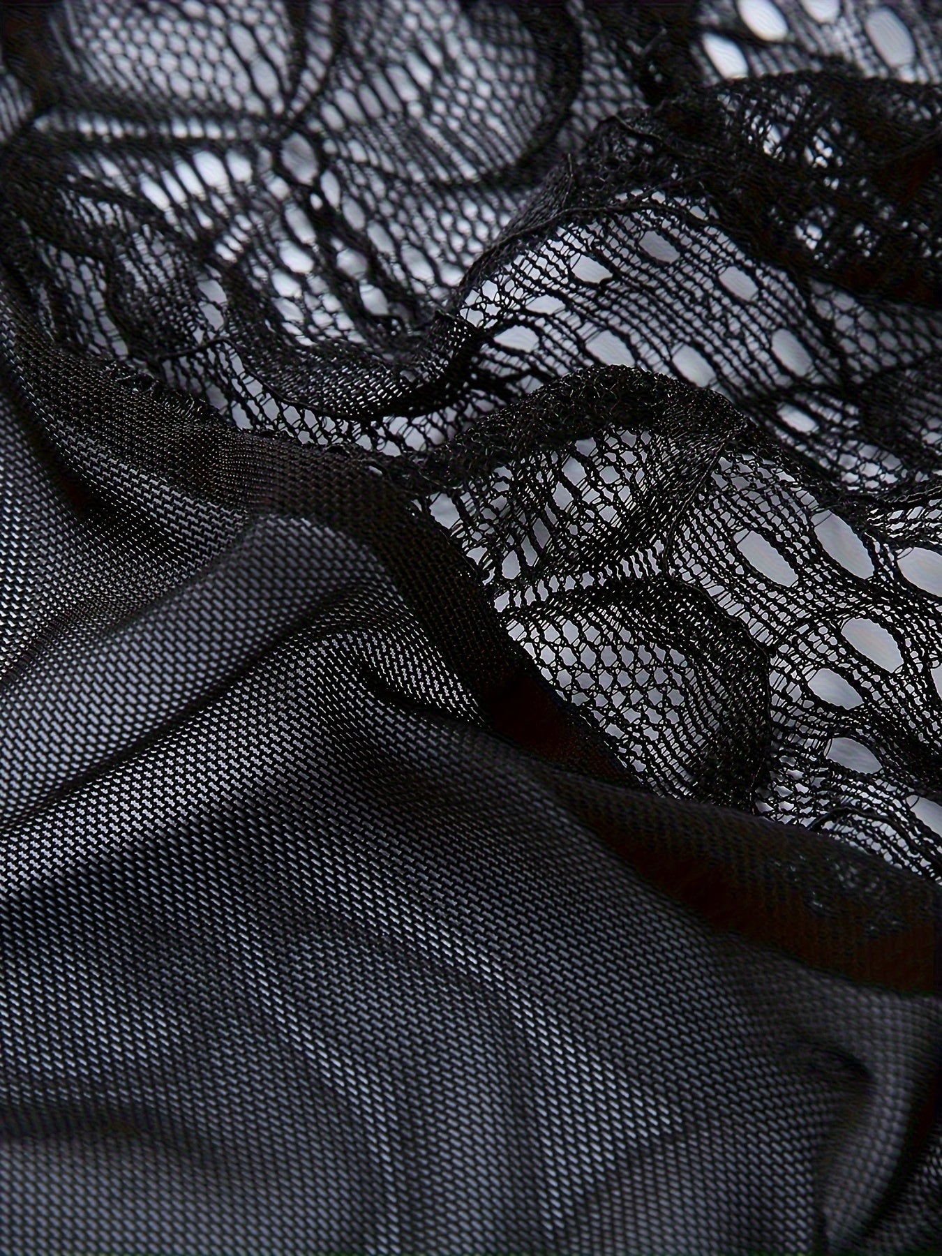 Women's Floral Lace Ruffle Trim Teddy Crotchless Bodysuit Lingerie