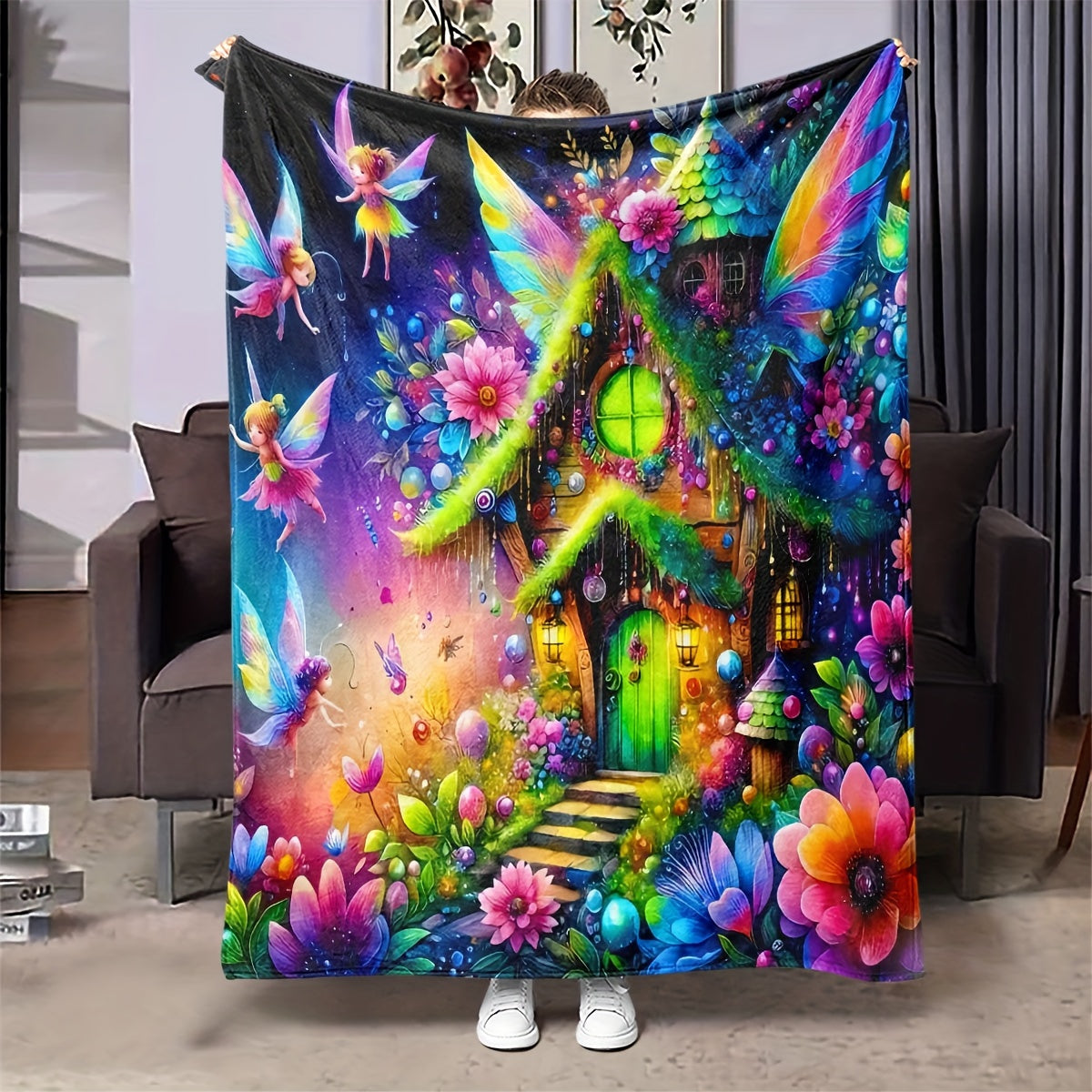 Geometric Fairy House Digital Print Blanket 65x65 Inches Polyester Lightweight All Seasons