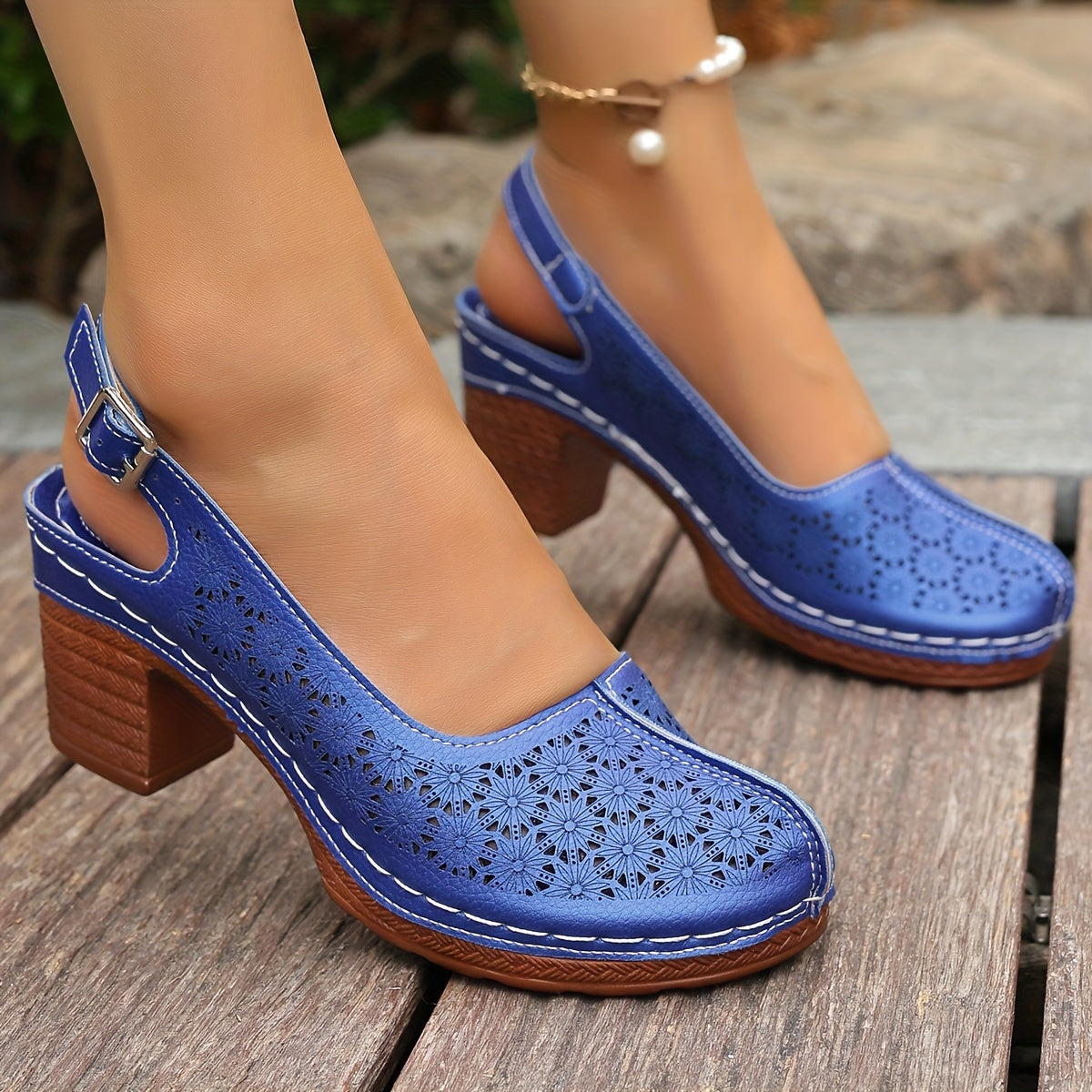 Women's High Heels Leather Closed Toe Strappy Chunky Heel Summer