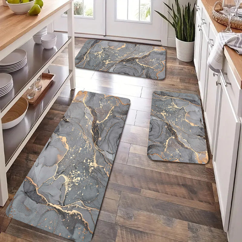 Waterproof Floor Mat Marble Pattern Indoor Outdoor Machine Washable Polyester