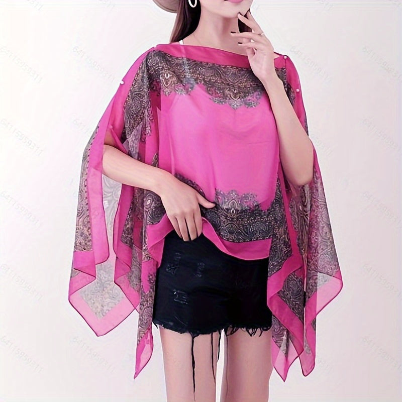 Boho Chic Paisley Print Chiffon Shawl Wrap for Travel and Beach Sunscreen Cover Windproof Cardigan Towel
