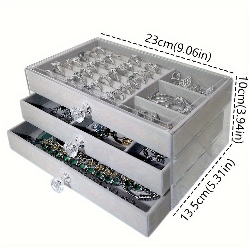 Jewelry Organizer with Three Layers for Earrings Necklaces and Rings Transparent Design