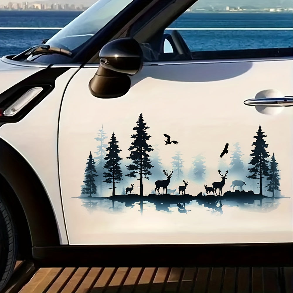 Wall Decal Pine Trees Deer Birds PVC Sticker for Home Office RV Car