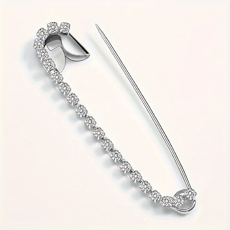 Set of Five Silver Rhinestone Safety Pins for Clothing and Accessories