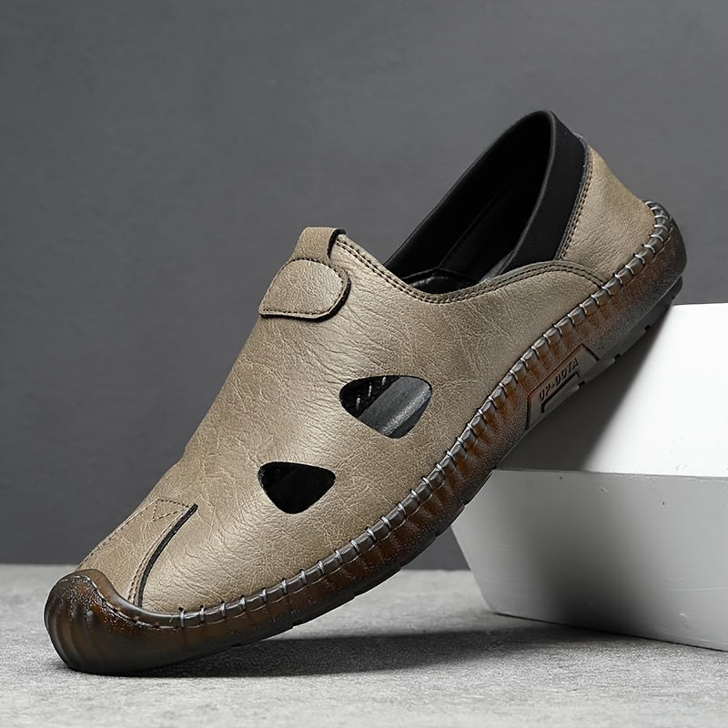 Plus Size Men Breathable Slip-On Sandals Summer Casual Microfiber Leather Non-Slip