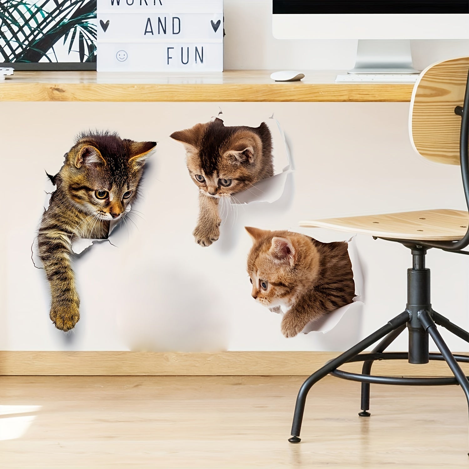 Набор из 3-х наклеек на стену с кошками - съемные, водонепроницаемые ПВХ-стикеры для домашнего декора.