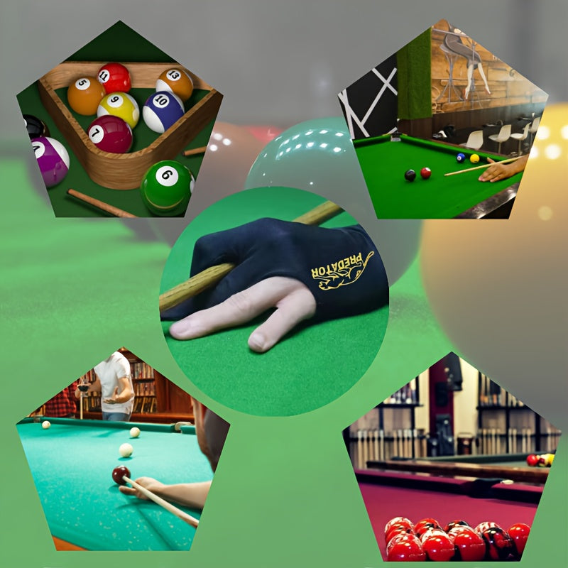 3/6 taqsimlangan qora uch barmoqli bilyard qo'lqoplari chap qo'l uchun mo'ljallangan, yumshoq va qulay, yaxshi nafas olish qobiliyatiga ega, snooker, sakkiz to'p va to'qqiz to'p uchun mos keladi.