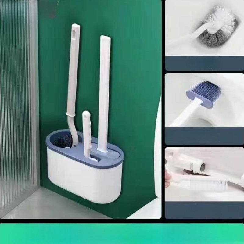 Wall-Mounted Plastic Toilet Brush Set with Holder for Home Use