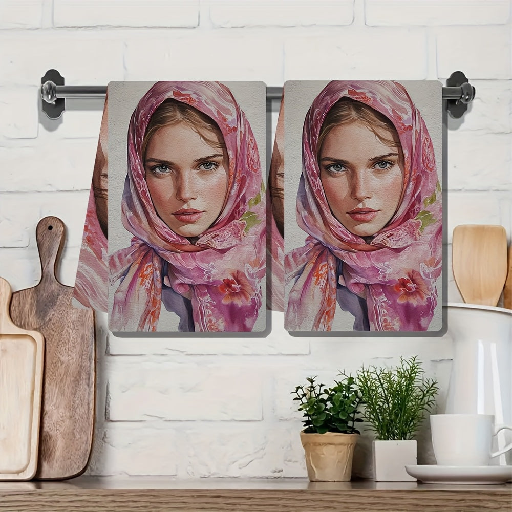 Two-Piece Floral Kitchen Towels Ultra-Soft Absorbent 40x60cm Holiday Decor