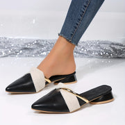 Women's V Cut Out Slip-On Block Heel Sandals with Pointed Toe