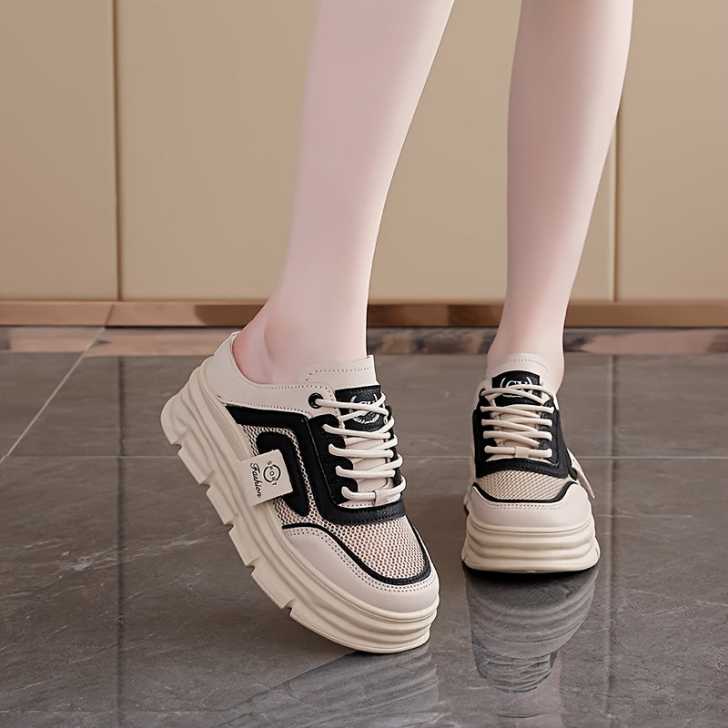 Women's Breathable Mesh Running Shoes Casual Sneakers Beige Low-Top