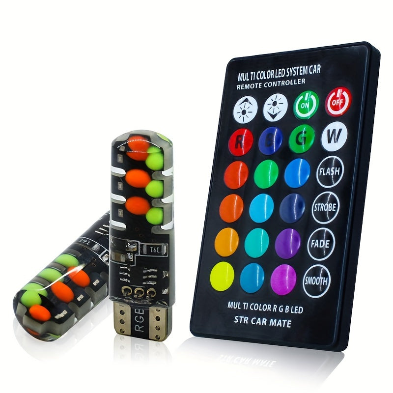 Conjunto de luces LED para coche, colorido estallido RGB, destello, T10, control inalámbrico