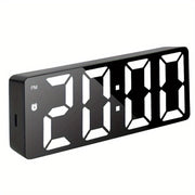 Modern LED Digital Clock with Temperature Display Adjustable Brightness Alarm Battery-Powered Black Desk Clock