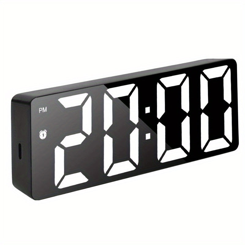 Modern LED Digital Clock with Temperature Display Adjustable Brightness Alarm Battery-Powered Black Desk Clock