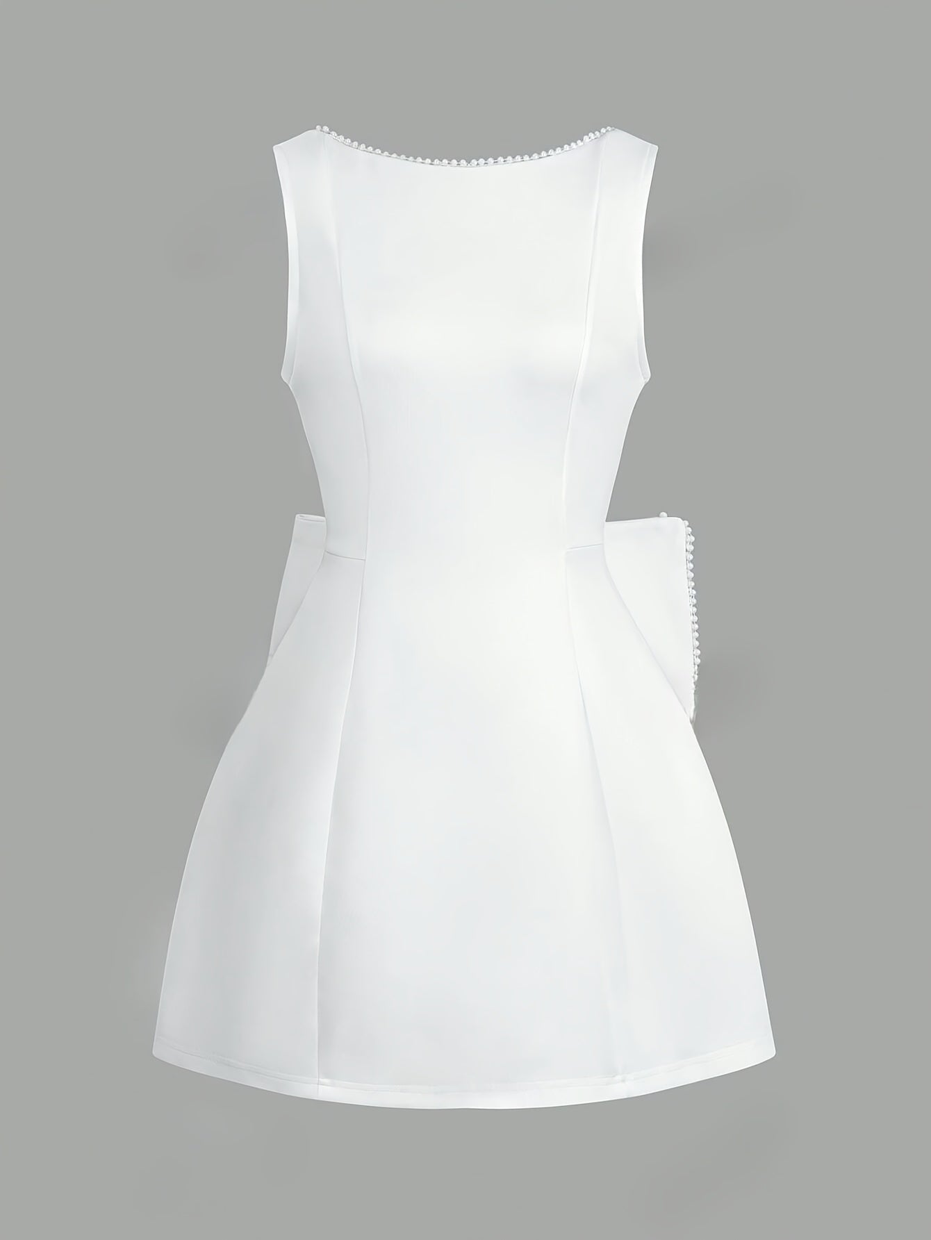 Plus Size Sleeveless Backless Evening Gown with Bow Faux Pearl Formal Dress