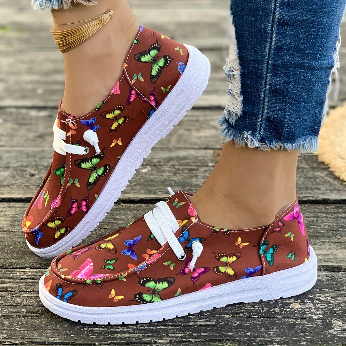 Women's Butterfly Print Canvas Slip-On Shoes Casual Comfortable Sneakers