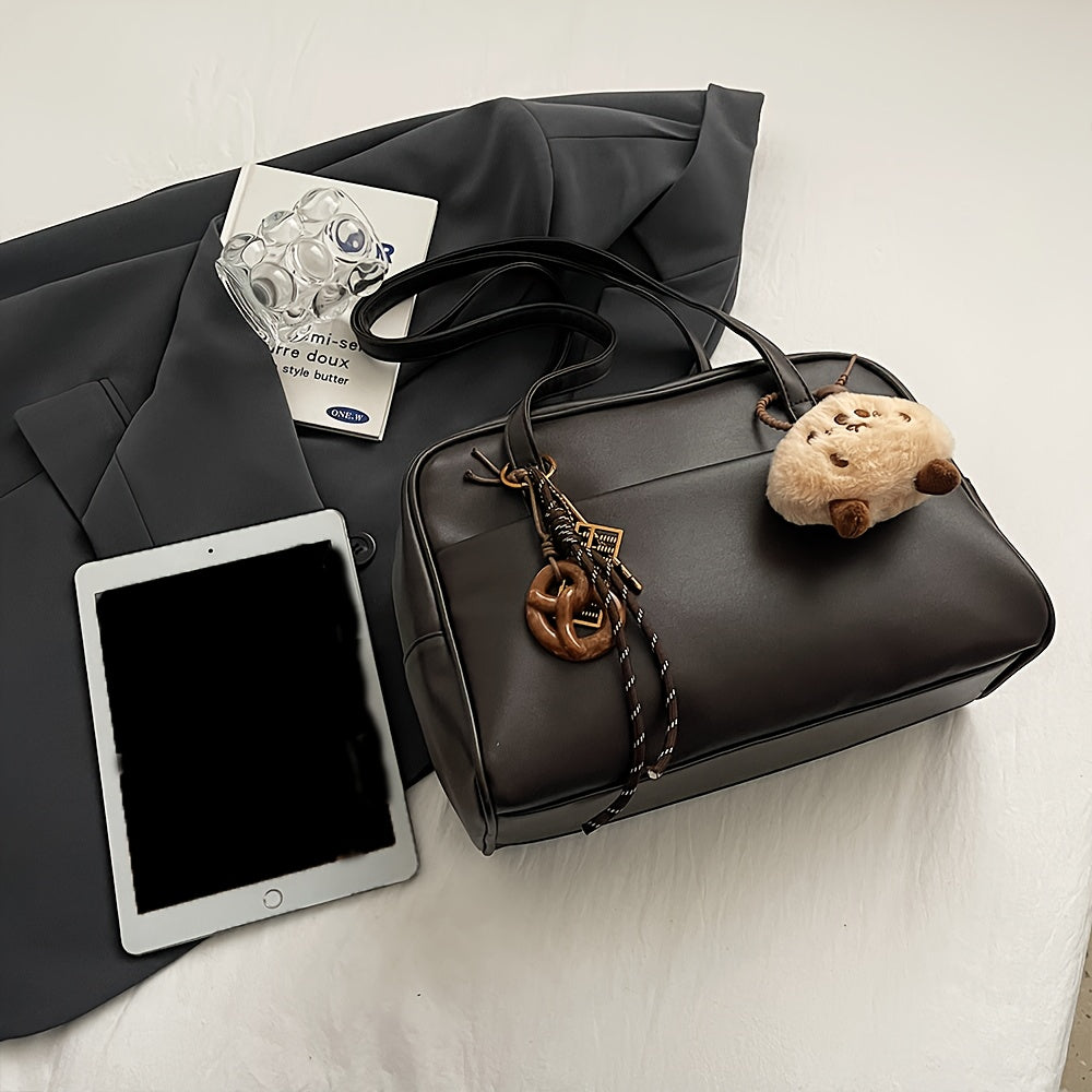 Vintage Black PU Single-Shoulder Bag with Large Capacity for Commuters