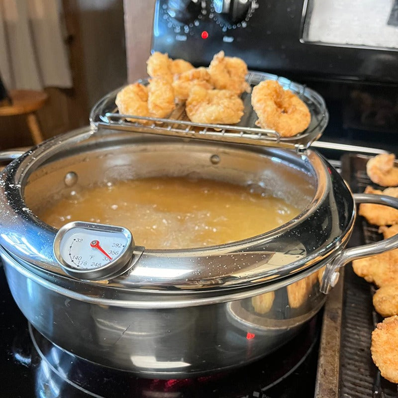 Tuproq qovurish panasi 19.99cm, zanglamaydigan po'lat, termometr bilan qopqog'i, tomchi qopqog'i, friz, qisqichbaqa, qanotlar uchun drip rack