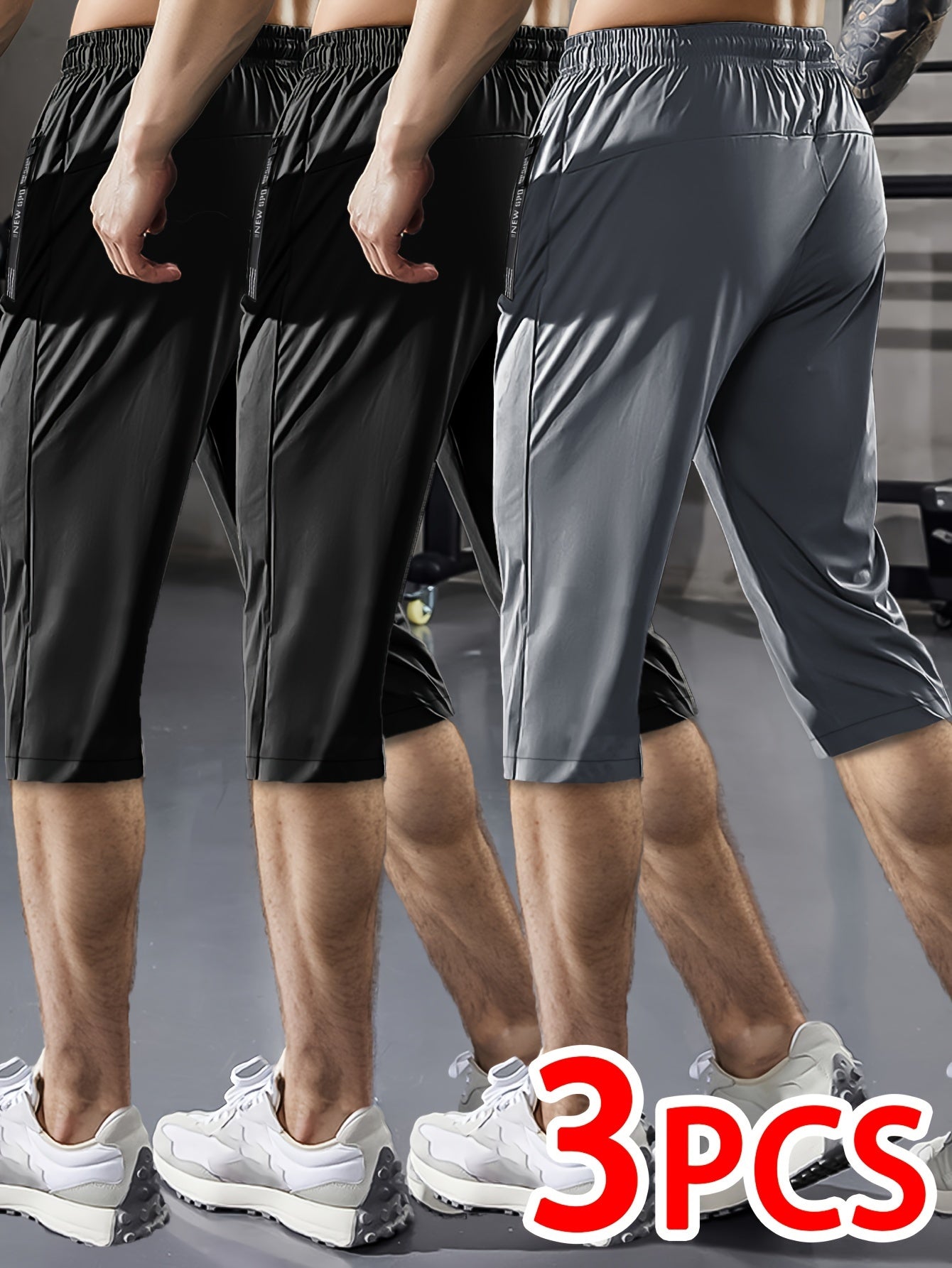 3 Yozgi Havo O'tkazuvchi Yuqori Elastik Chiqish Qopqog'i Erkaklar Sport Capri Shimlari