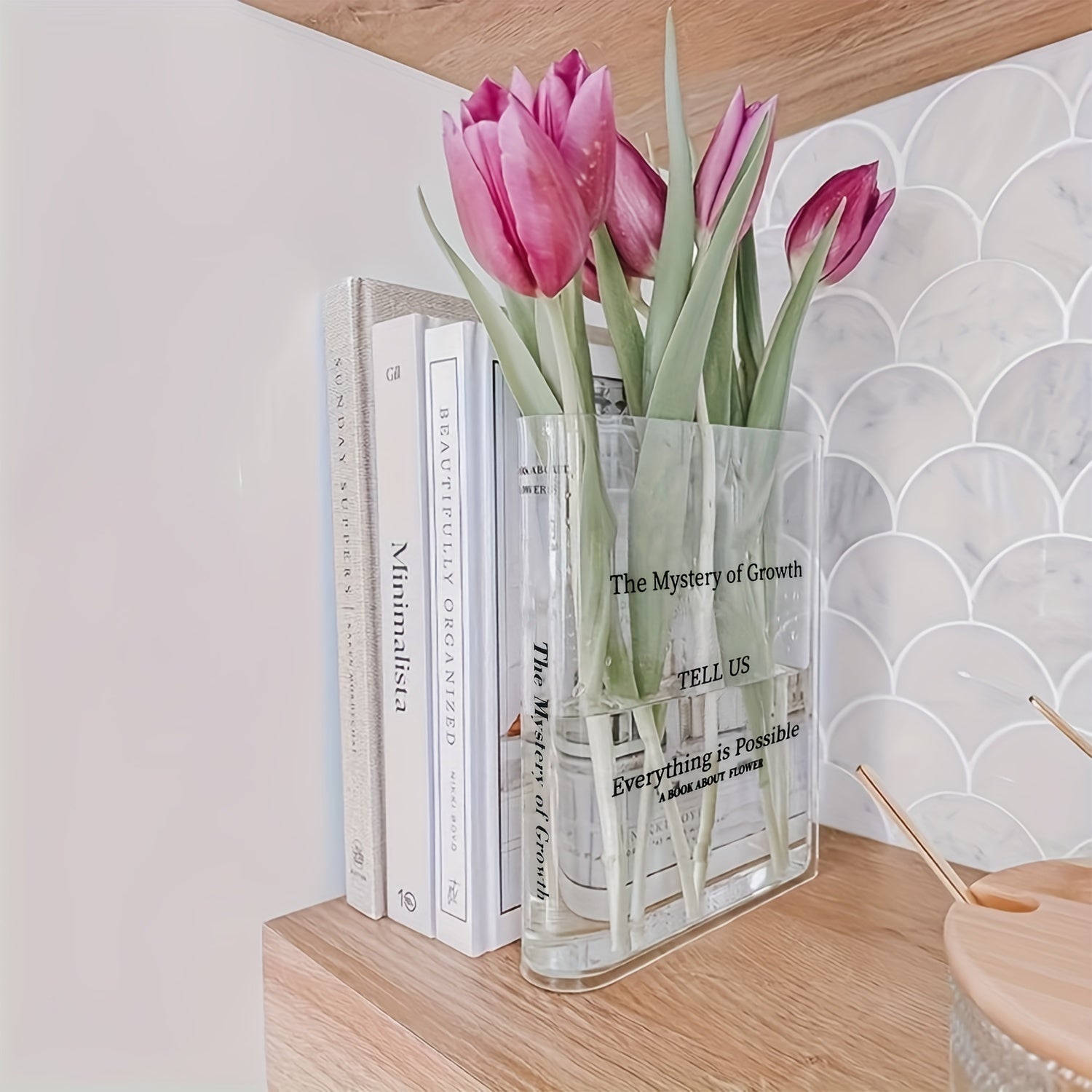 Acrylic Transparent Book Vase Decorative Holder Aesthetic Room Decor Without Flowers